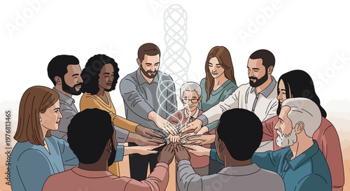 A group of people putting their hands together isolated on transparent background, isolated on white background, Vector