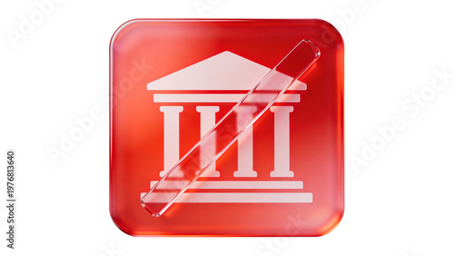 Restricted Bank or Government Building Icon in Red Glass Morphism Style