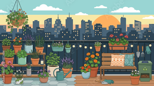 Potted plants on a balcony.