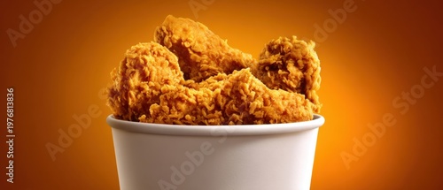 The Fried Chicken Bucket Filled with Crispy Golden Pieces on Warm Background