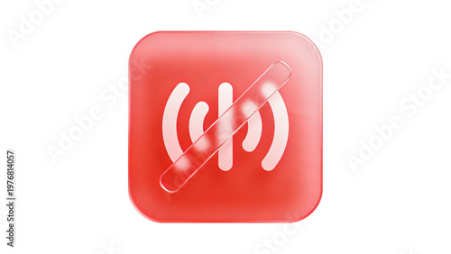 No Wireless Signal Icon with Red Glossy Glass Texture and Strikeout