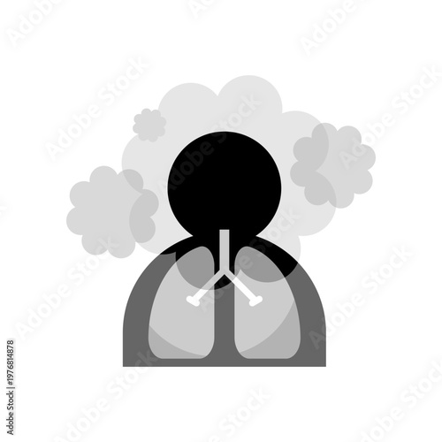Black human lungs with partical pm2.5 air pollution icon flat vector design