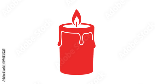 Red Candle with Melting Wax and Flame.