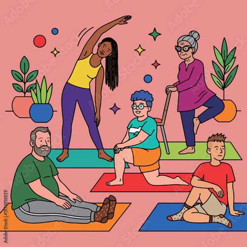 Diverse Group Practicing Yoga