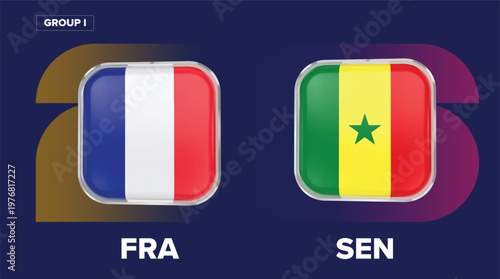 France vs Senegal Flags Background - Group I Match, World Cup 2026