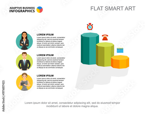 Three entrepreneurs process chart template for presentation