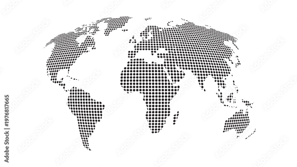 Fototapeta premium 3D Perspective Dotted Halftone World Map Black and White Vector Illustration 