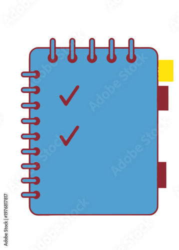 Blue Spiral Notebook with Checkmarks.