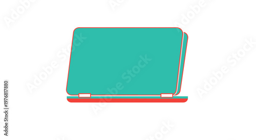 Teal Laptop Computer with Open Screen Display.