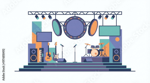 Concert Stage With Music Equipment.