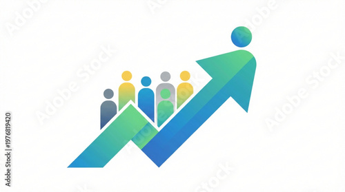 People standing on growing arrow graph.
