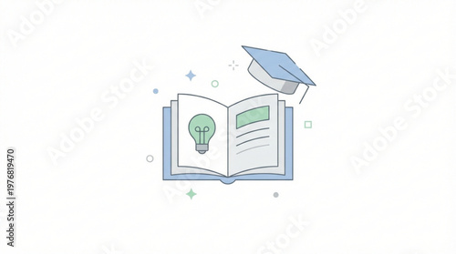 Graduation cap on open book.