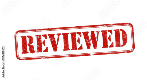 Red grunge rubber stamp with the word reviewed isolated on transparent background
