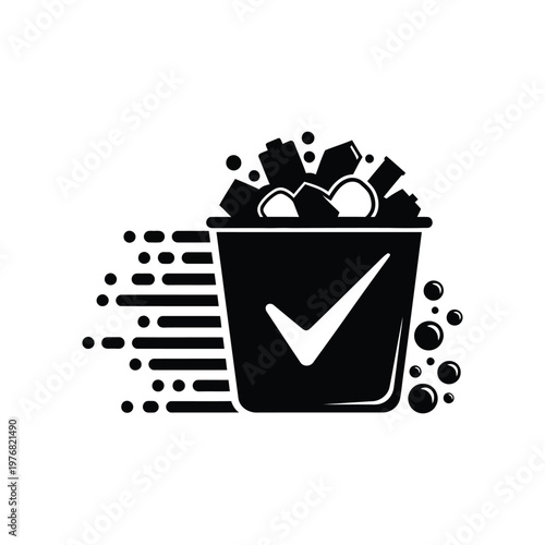 A graphic illustration of a checked bucket filled with various objects