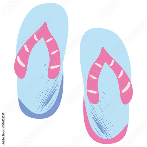 Colorful cute flip flop beach.Sandal summer vacation.Tropical footwear illustration.Playful beach graphic design for travel, print,vacation, holiday,seaside,seasonal decorative.Hand drawn clipart