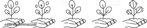 Seedling sprout and hand vector pack, creative green leaves and human touch elements for agriculture and farming.