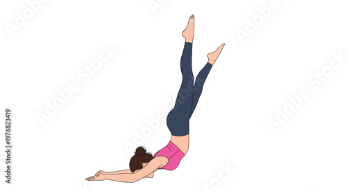 Flexible woman in a pink top and dark leggings performs a challenging yoga pose on the floor, showcasing strength and mindfulness.