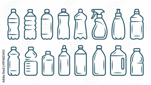Plastic Bottle Shapes Outline Set Water, Soda and Packaging Containers Collection