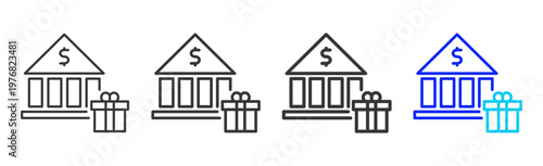 Bank Bonus Set Collection Outline Style For Insurance With Multiple Thickness Variations Editable Vector Icon Pack Clean Modern Finance Savings Protection Kit