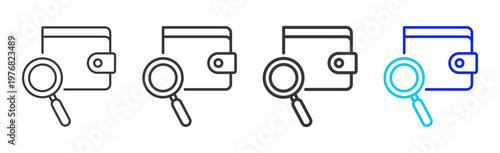 Wallet Lookup Set Collection Outline Style For Insurance With Multiple Thickness Variations Editable Vector Icon Pack Clean Modern Finance Savings Protection Kit