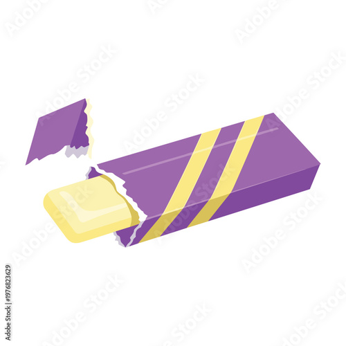 Open Pack of Chewing Gum, Purple and Yellow Wrapper