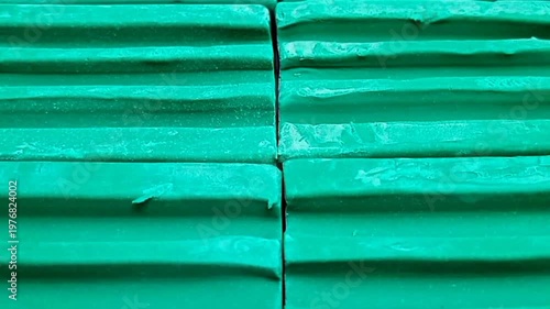 Green Dishwashing Soap Bars Moving in a Line, White Background Stock Footage