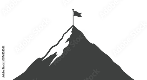 Mountain Peak with Flag on Summit.