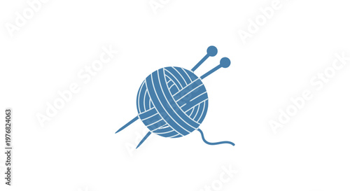 Blue Ball of Yarn with Knitting Needles.