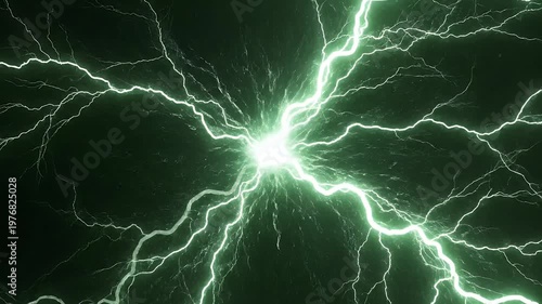 A dramatic and intense image showcases a brilliant burst of electric energy radiating outwards against a dark, shadowy background, creating a powerful visual effect.