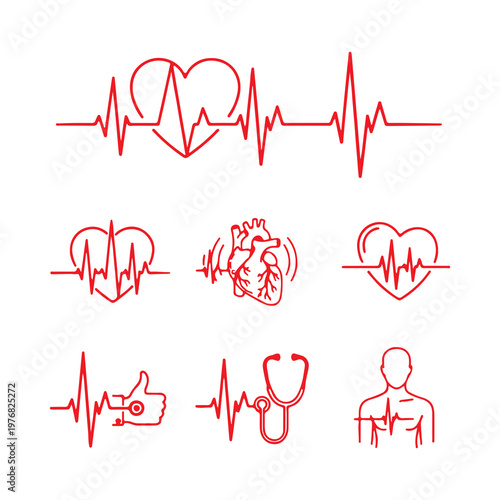 Set of icons representing various medical and health-related symbols