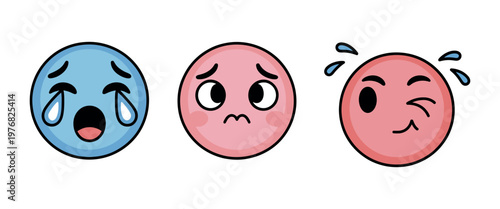 Emotional faces icons depicting fear sadness and stress expressive human emotions vector illustration set for design projects