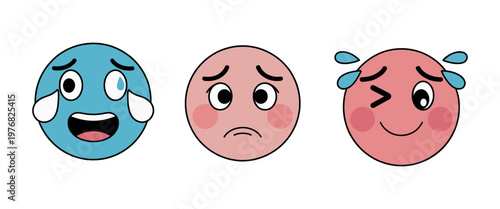 Emotional face icons showing fear, sadness, and stress human expressions vector illustration set for digital design and UI