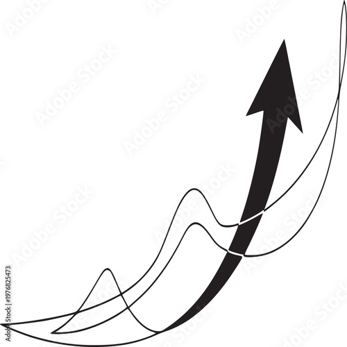 Upward growth trend arrow rising from ocean waves minimalist concept