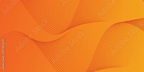 Garis gelombang abstrak yang bersinar pada latar belakang oranye. Garis bergelombang yang mengalir modern.Cocok untuk spanduk, poster, sampul, brosur, pamflet, situs web