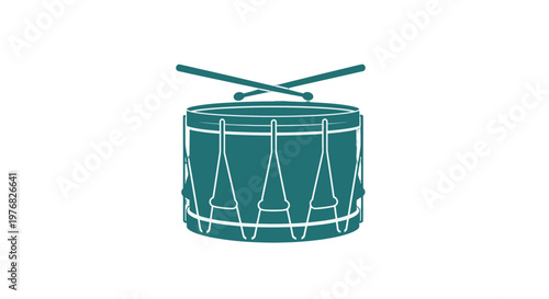 Green Drum with Drumsticks on White.