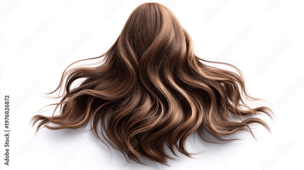 Naklejka premium Luxurious flowing brown hair with subtle highlights, isolated on a clean white background