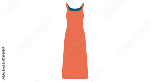 Sleeveless Coral Orange Long Dress Illustration.