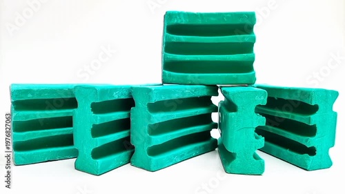 Green Dishwashing Soap Bars Pile Zooming on White Background, Stock Footage