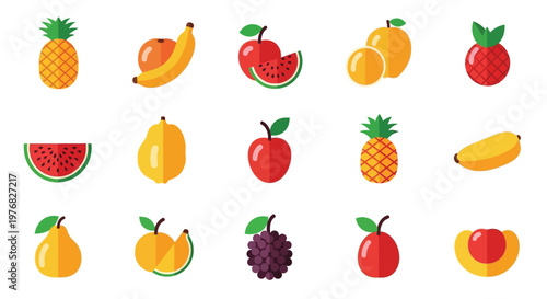 Colorful assortment of various fruits in a flat design style