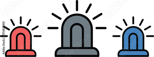 Emergency siren light icon set, alert signal and warning notification symbols for safety systems police alarms fire rescue alerts and digital interface graphics.
