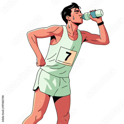 Photography Runner hydrates during the Boston Marathon