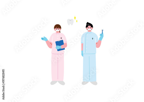 歯医者で働く男女のイラスト