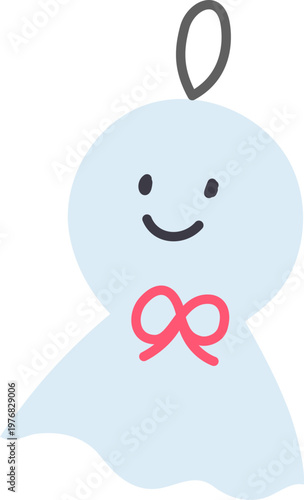 リボンをつけている顔付きてるてる坊主のイラスト