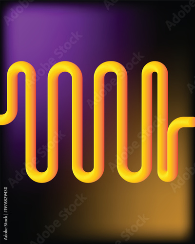 Vibrant purple and 3d gold abstract background with glowing yellow lines
