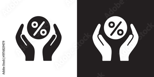 Protective Hands Icon Holding Percentage Symbol in Minimalist Style