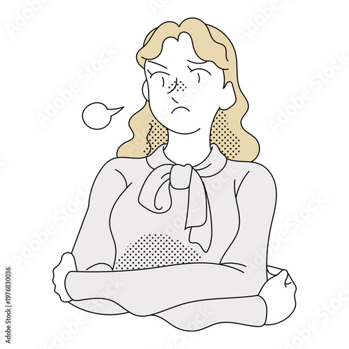 Complaining blonde businesswoman with crossed arms illustration