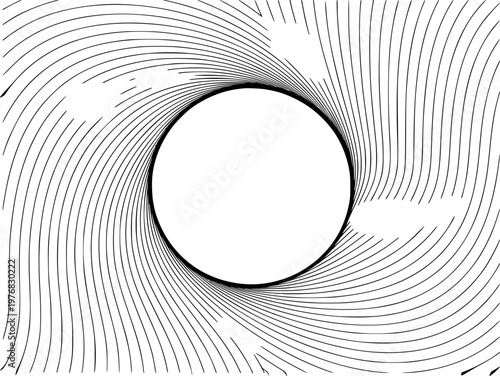 Abstract Black Swirling Lines Forming a Circle White Background