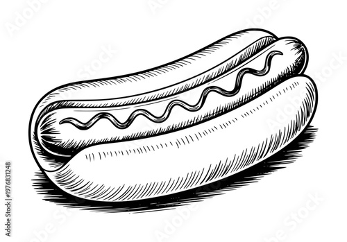 Hand Drawn of a Hot Dog with Mustard White Background hotdog sausage