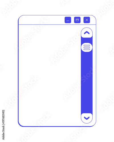 Scrollbar navigation blank neo brutalism line popup window. Vertical scroll bar empty page. Content control panel. Interface element in neubrutalism outline style. Monochrome Y2K UX design
