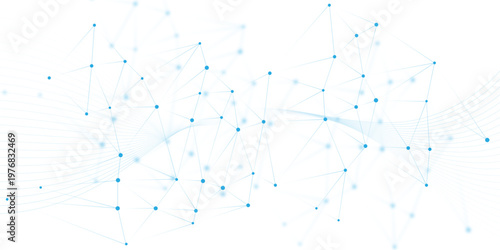 Abstract blue network connections background with data nodes and polygonal technology mesh